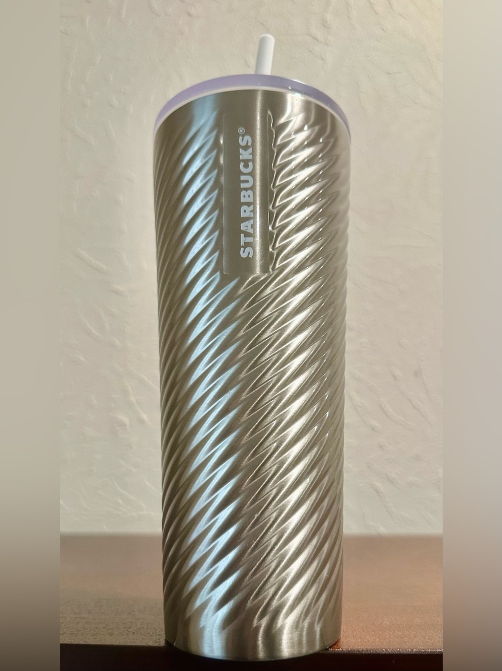 Starbucks Silver Spiral Tumbler with Lavender Trim